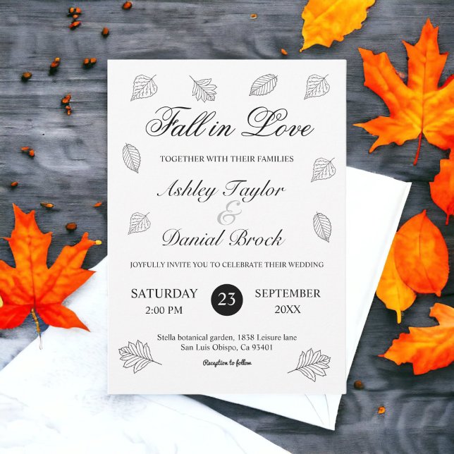 Convites Fall in Love Black and White Deixa O Casamento De  (Criador carregado)