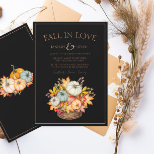 Convites Fall in Love Black Autumn Fall Pumpkins Casamento