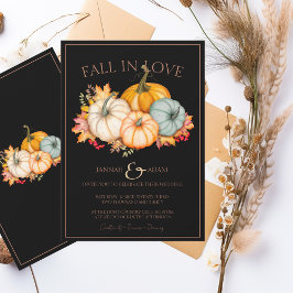 Convites Fall in Love Black Autumn Fall Pumpkins Casamento