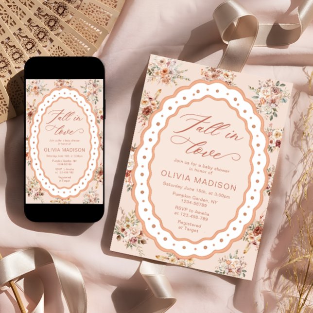 Convites Fall in Love Boho Fall Floral Baby Shower (Criador carregado)