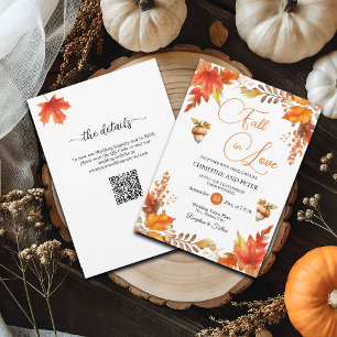 Convites Fall in Love Boho Floral Código QR Casamento