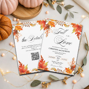 Convites Fall in Love Boho Floral Código QR Casamento