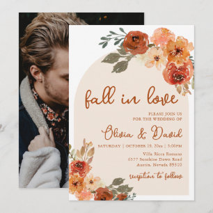 Convites Fall in Love Boho Floral Rustic Casamento de outon