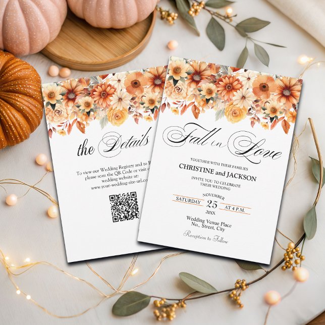 Convites Fall in Love Código QR Boho Floral Casamento (Criador carregado)