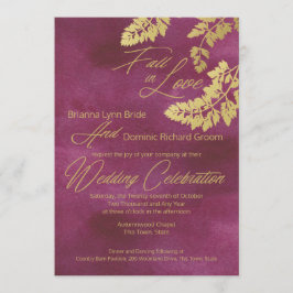 Convites Fall in Love Cranberry and Dourado Leaves Weds