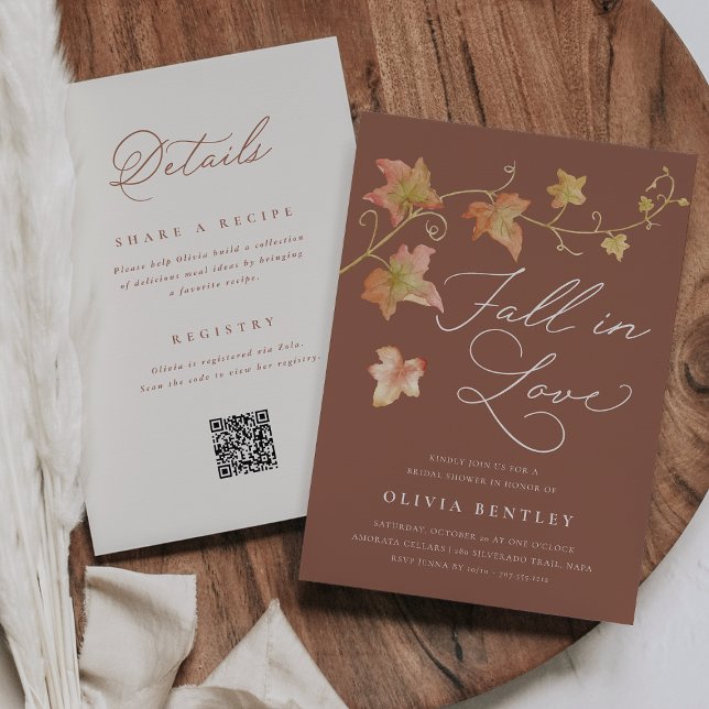 Convites "Fall in Love" Double Sided QR Code Bridal Shower (Criador carregado)