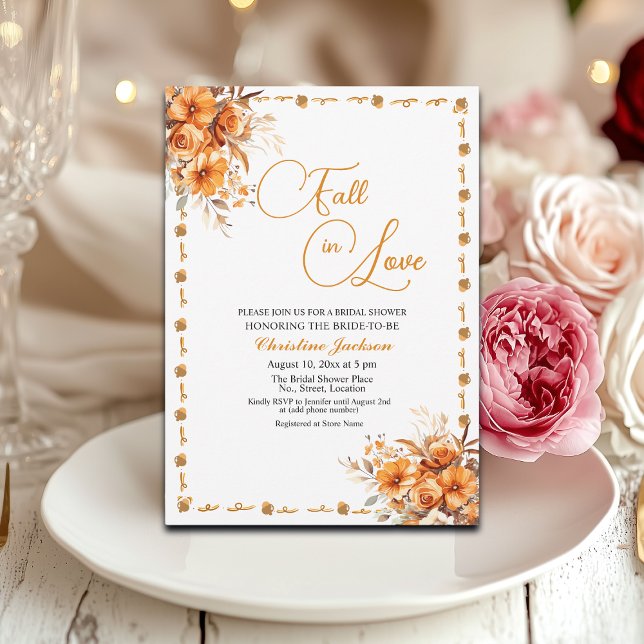 Convites Fall in Love Elegant Fall Floral Bridal Shower (Criador carregado)