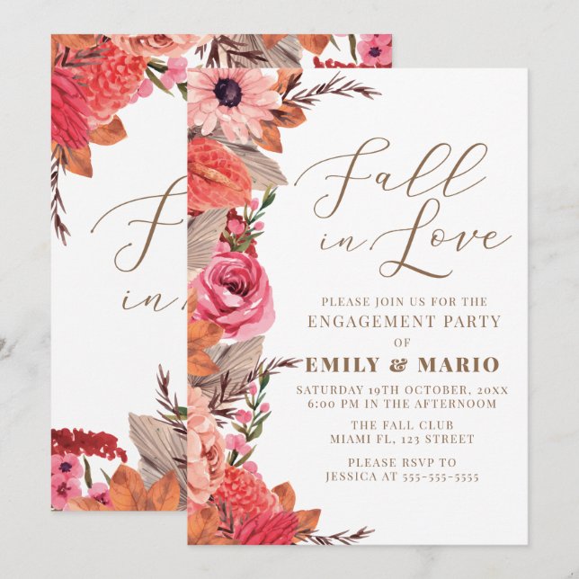 Convites Fall In Love Engagement Invitation (Frente/Verso)