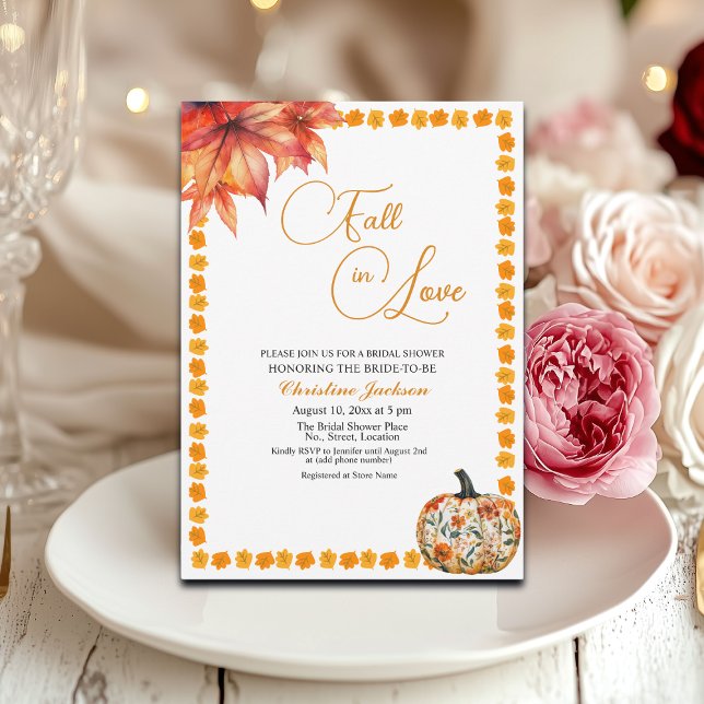 Convites Fall in Love Fall Floral Pumpkin Bridal Shower (Criador carregado)