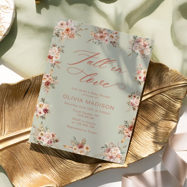 Convites Fall in Love Floral Green Baby Shower (Criador carregado)