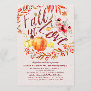 Convites Fall in Love Floral Pumpkin Rustic Country Casamen