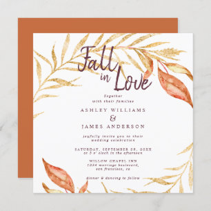 Convites Fall in Love Foliage Burnt Orange Wedding