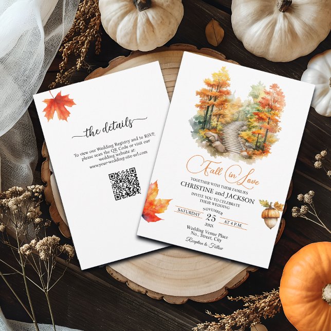 Convites Fall in Love Forest in Fall QR Code Wedding (Criador carregado)