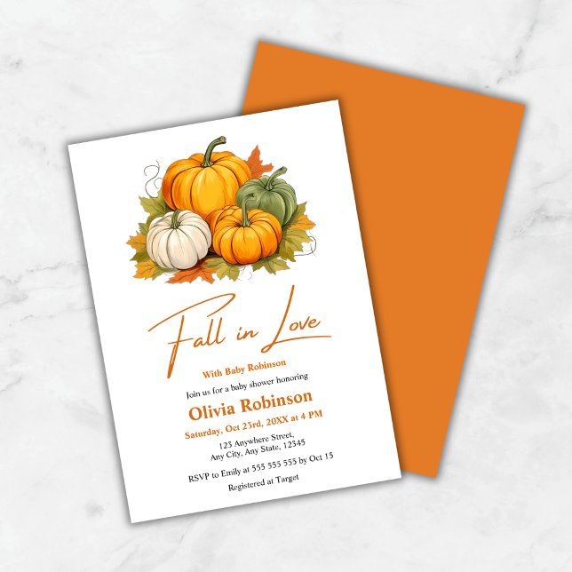 Convites Fall in Love Gender Neutral Pumpkin Baby Shower (Fall in Love Gender Neutral Pumpkin Baby Shower Invitation   )