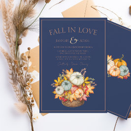 Convites Fall in Love Marinho Blue Autumn Pumpkins Casament