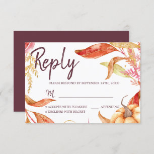 Convites Fall in Love Ouro Foliage Autumn Burgundy RSVP