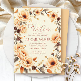 Convites Fall in love peach floral border bridal shower