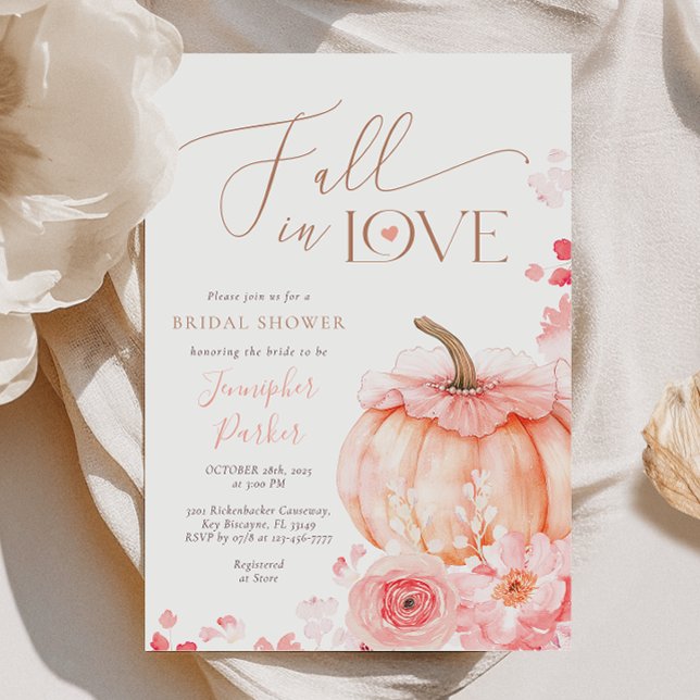 Convites Fall in Love Pumpkin Bridal Shower Invitation (Criador carregado)