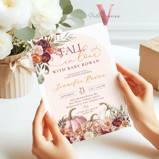 Convites Fall in Love Pumpkin Burgundy Orange Baby Shower
