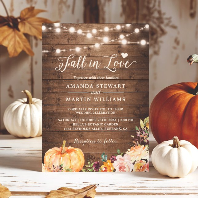 Convites Fall in Love Rustic Autumn Floral Pumpkin Casament (Criador carregado)