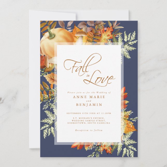 Convites Fall In Love Rustic Blue Weding (Frente)
