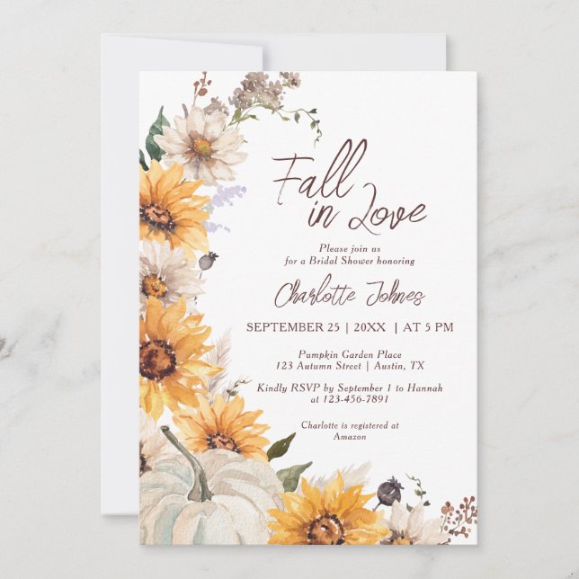 Convites Fall In Love Sunflower Rustic Daisy  Bridal Shower (Frente)