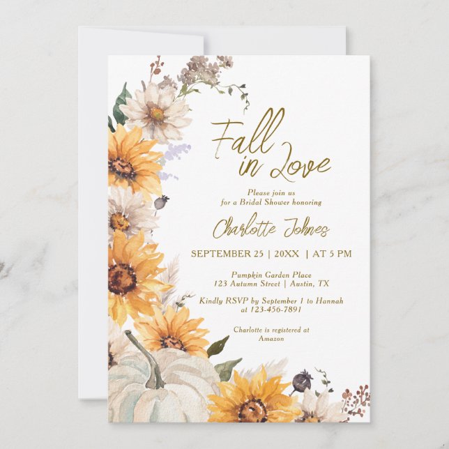 Convites Fall In Love Sunflowers Pumpkin Boho Bridal Shower (Frente)