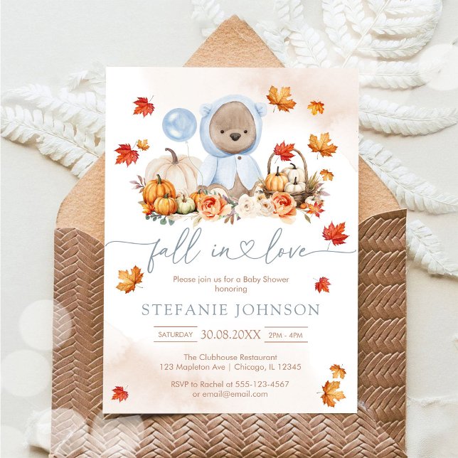 Convites Fall in Love Teddy Bear Baby Shower Invitation (Criador carregado)