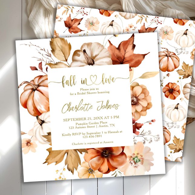 Convites Fall In Love  Terracotta Gold Floral Bridal Shower (Criador carregado)
