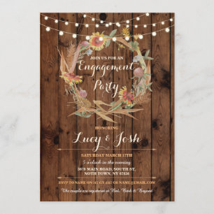 Convites Fall in Love Wreath Festa de noivado Wood Invite