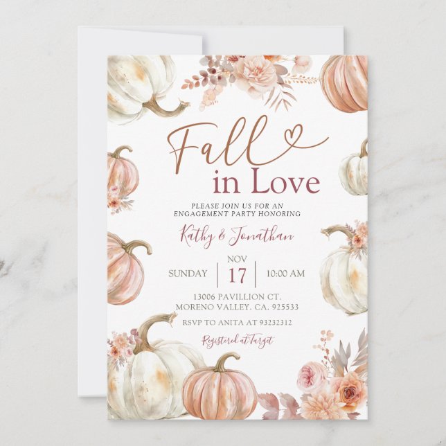 Convites Fall Ivory Beige Pumpkin Festa de noivado (Frente)
