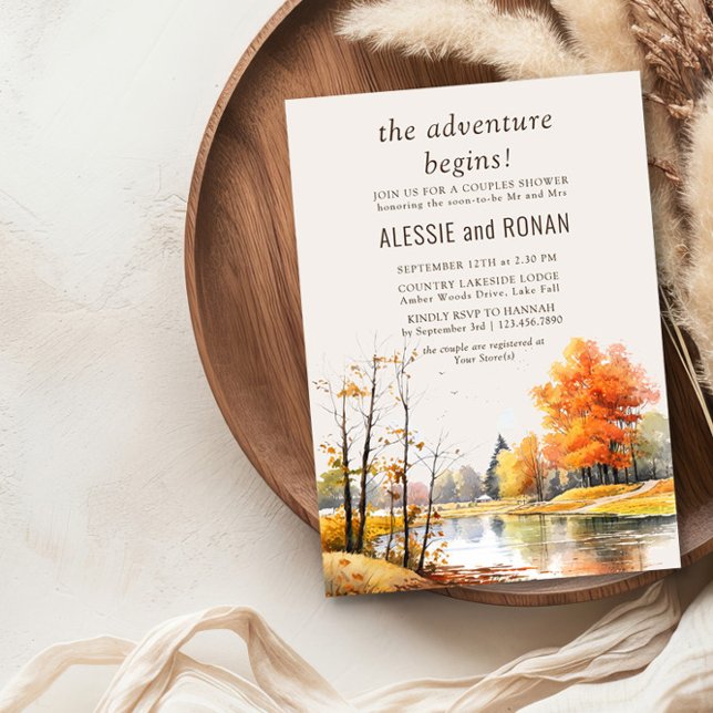 Convites Fall Lake Adventure inicia Chá de Casais (Fall Lake Couple Shower Invite by Darling & May - buy digital download or order professional prints.)