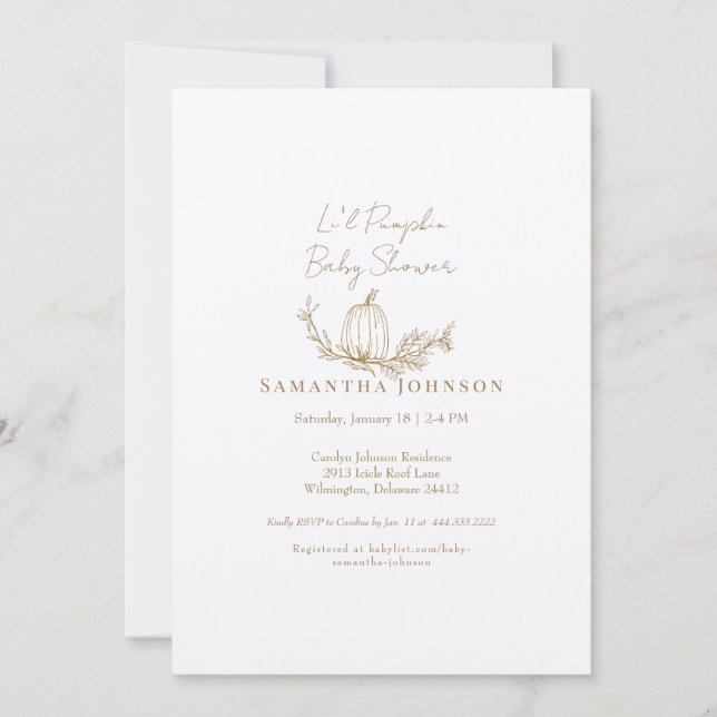 Convites Fall Li Pumpkin Ecru Chá de fraldas (Frente)