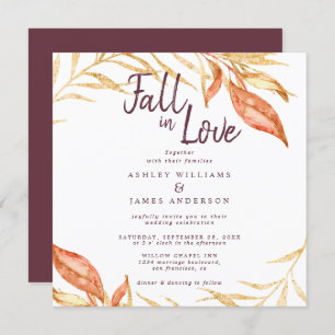 Convites Fall Love Foliage Autumn Burgundy Casamento