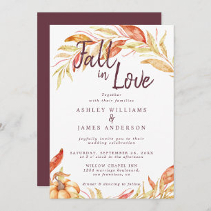 Convites Fall Love Foliage Autumn Burgundy Casamento