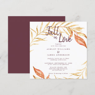 Convites Fall Love Foliage Autumn Burgundy Casamento