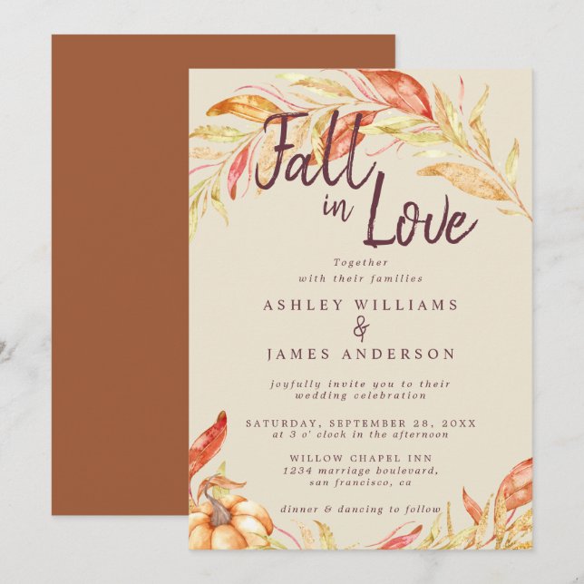 Convites Fall Love Foliage TerraCotta Wedds (Frente/Verso)