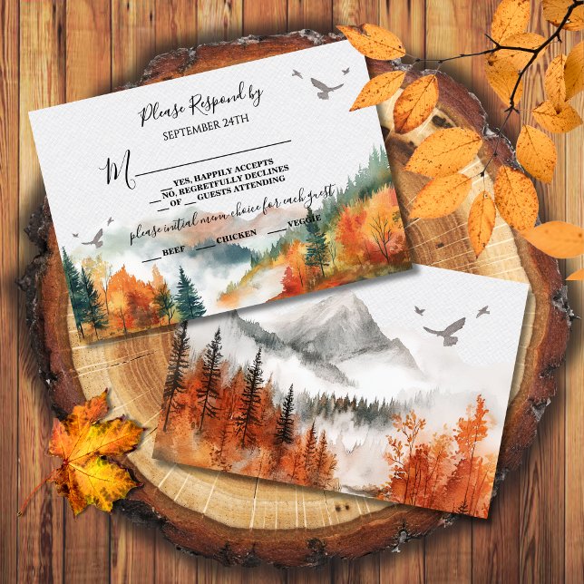 Convites Fall Mountain Woodland Forest Casamento RSVP (Criador carregado)