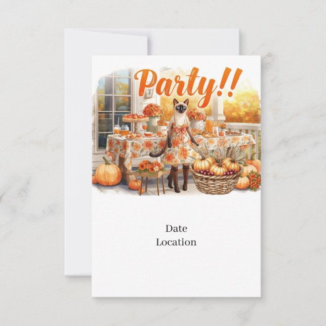Convites Fall Party Invitation Card  for Siamese Cat Lovers (Frente)