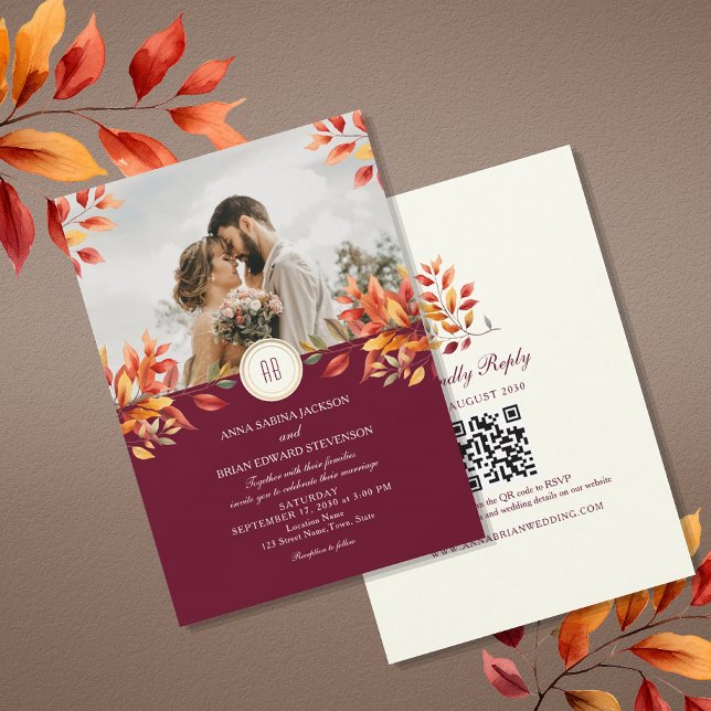 Convites Fall Photo QR Code Wedding (Criador carregado)