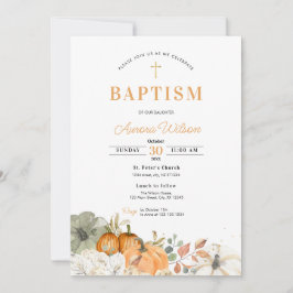Convites Fall Pumpkin Floral Baptism Invitation