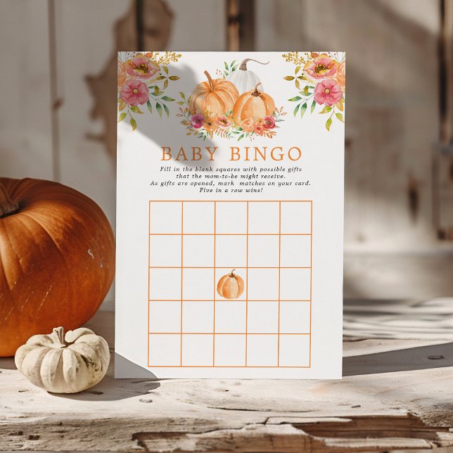 Convites Fall Pumpkin Floral Chá de fraldas Bingo (Criador carregado)