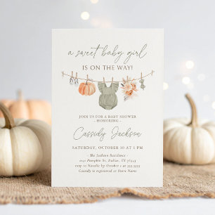 Convites Fall Pumpkin Girl Baby Closed Chá de fraldas