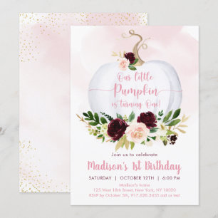 Convites Fall Pumpkin Pink Burgundy Dourado Primeiro Aniver