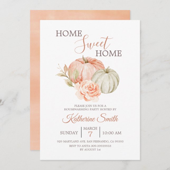 Convites Fall Pumpkin Rustic Floral Housearming Party (Frente/Verso)