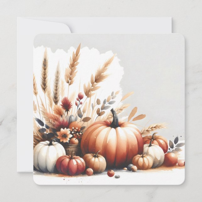 Convites Fall Pumpkins and Wheat Autumn Illustration (Frente)