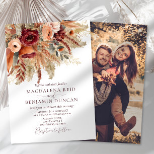 Convites Fall Rust Burgundy Florals Pampas Foto Casamento