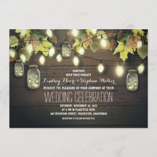 Convites Fall String Lights e Mason Jars Rustic Weding
