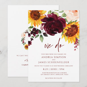 Convites Fall Sunflower Rosas Burgundy Red Autumn Casamento