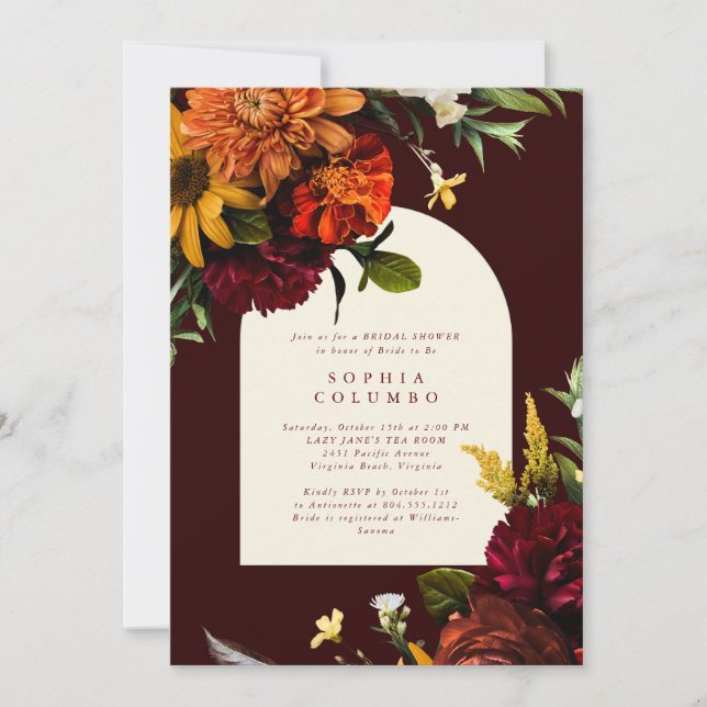 Convites Fall Sunset Dark Moody Romantic Bridal Shower  (Frente)